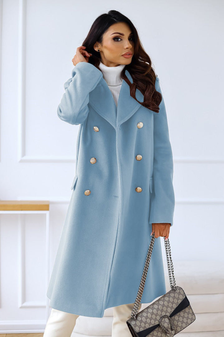Vivienne | Double-Breasted Wool-Blend Long Coat with Gold Buttons for Women