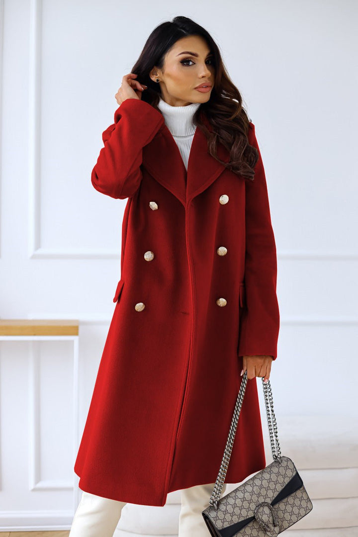 Vivienne | Double-Breasted Wool-Blend Long Coat with Gold Buttons for Women