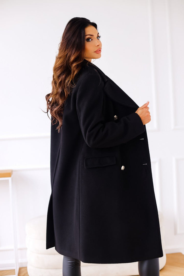 Vivienne | Double-Breasted Wool-Blend Long Coat with Gold Buttons for Women