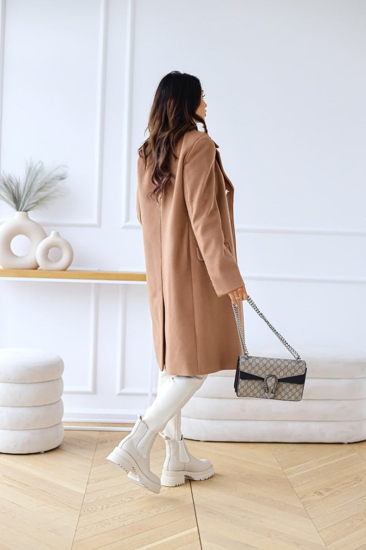 Vivienne | Double-Breasted Wool-Blend Long Coat with Gold Buttons for Women