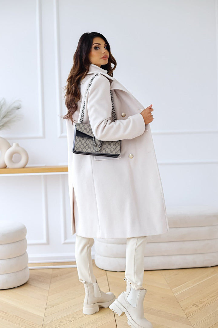 Vivienne | Double-Breasted Wool-Blend Long Coat with Gold Buttons for Women