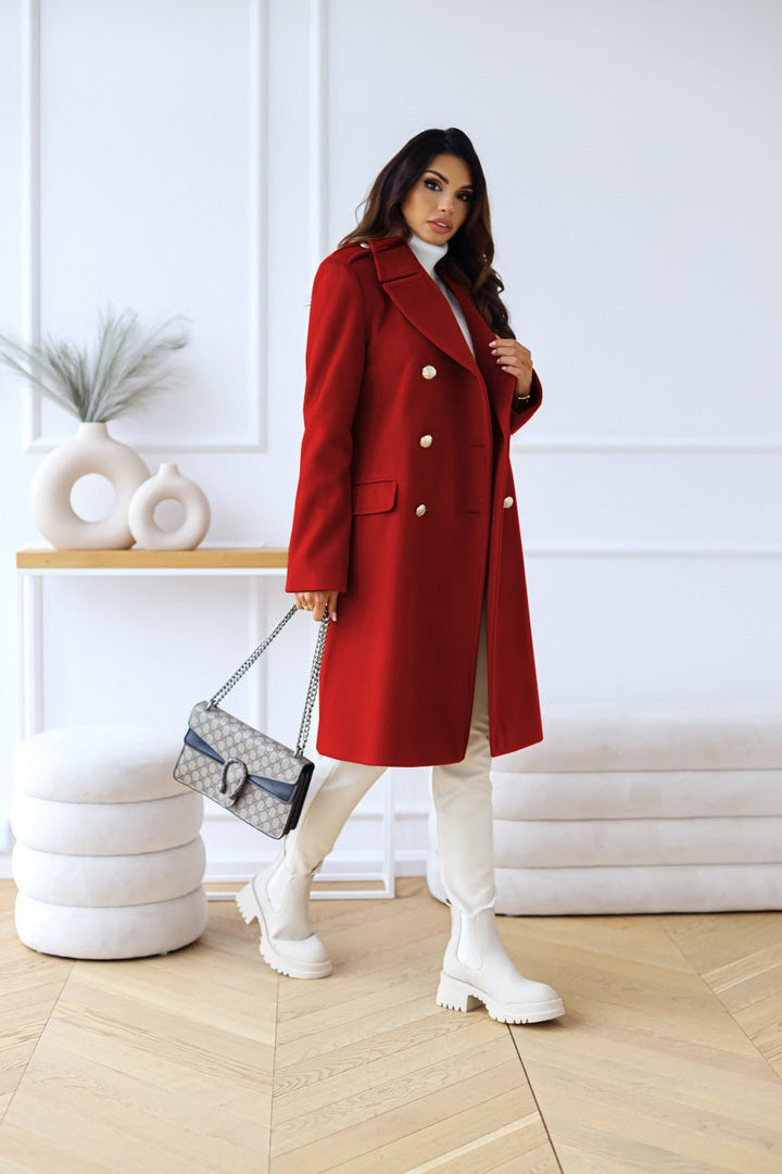 Vivienne | Double-Breasted Wool-Blend Long Coat with Gold Buttons for Women