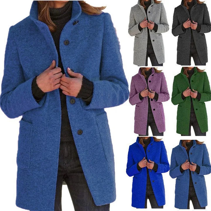 Margot | Women's Wool-Blend Stand Collar Button Front Coat for Women