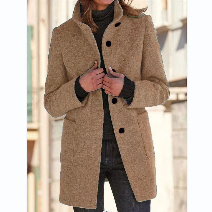 Margot | Women's Wool-Blend Stand Collar Button Front Coat for Women