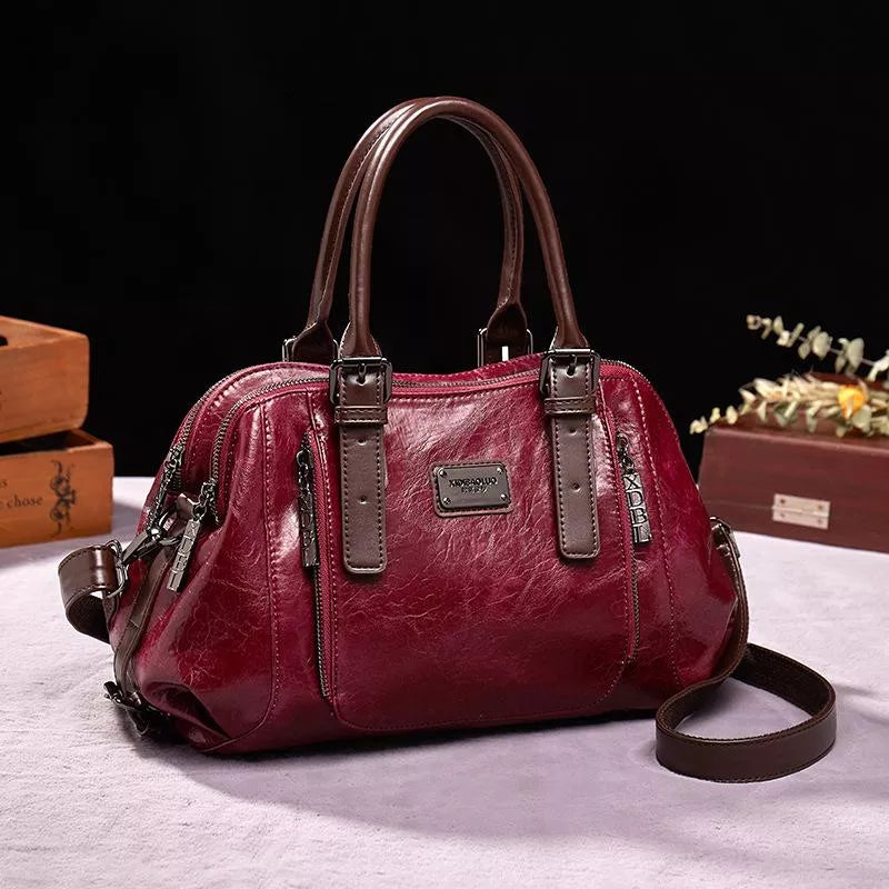 Vintage Style Faux Leather Tote Handbag with Crossbody Strap in Brown