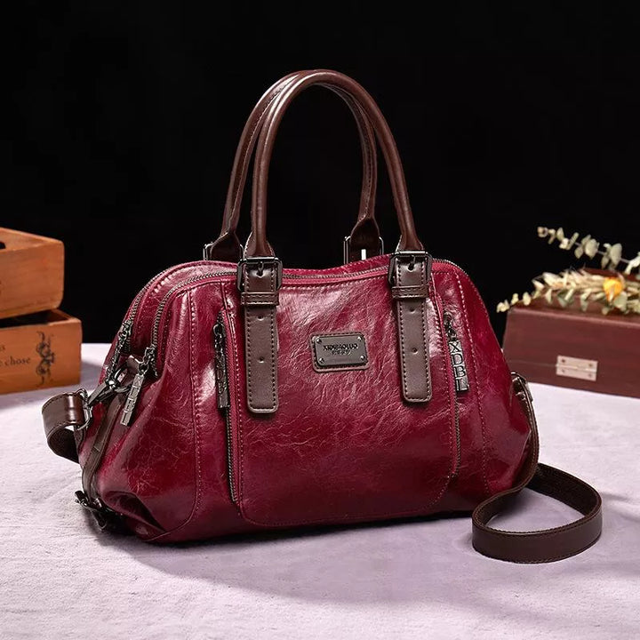 Vintage Style Faux Leather Tote Handbag with Crossbody Strap in Brown
