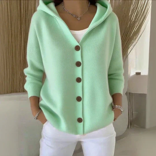 Women's Hooded Button-Front Knit Cardigan in Pink