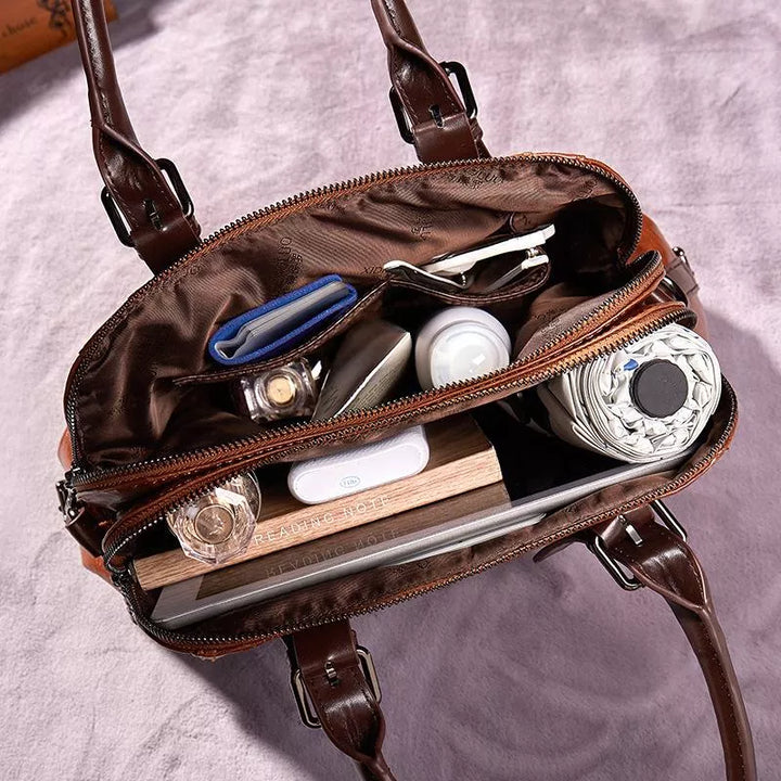 Vintage Style Faux Leather Tote Handbag with Crossbody Strap in Brown