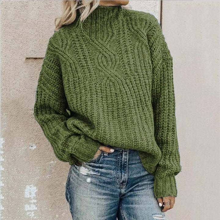 Women's Mock Neck Cable Knit Sweater with Long Sleeves