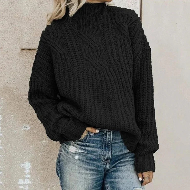 Women's Mock Neck Cable Knit Sweater with Long Sleeves