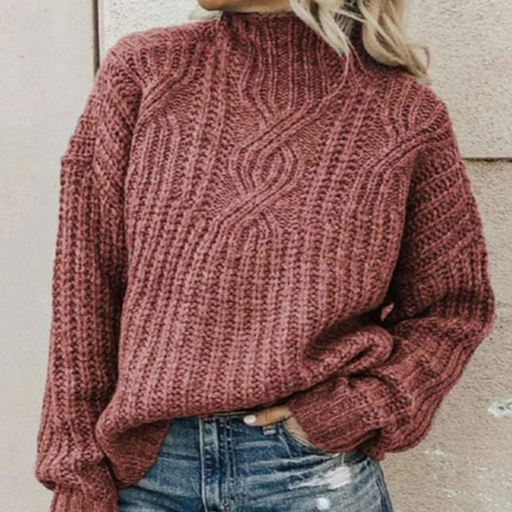 Women's Mock Neck Cable Knit Sweater with Long Sleeves