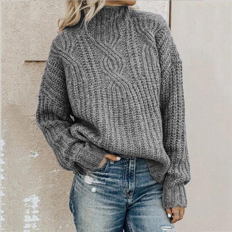 Women's Mock Neck Cable Knit Sweater with Long Sleeves
