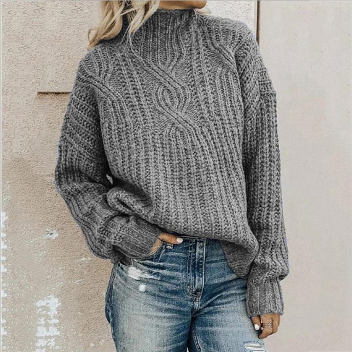 Women's Mock Neck Cable Knit Sweater with Long Sleeves