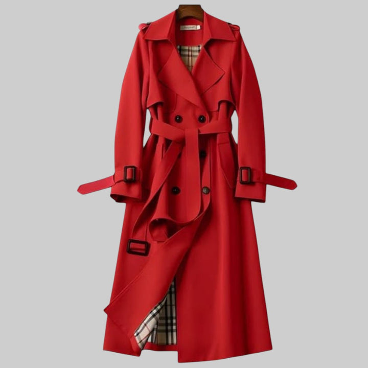Women's Double-Breasted Belted Trench Coat with Plaid Lining