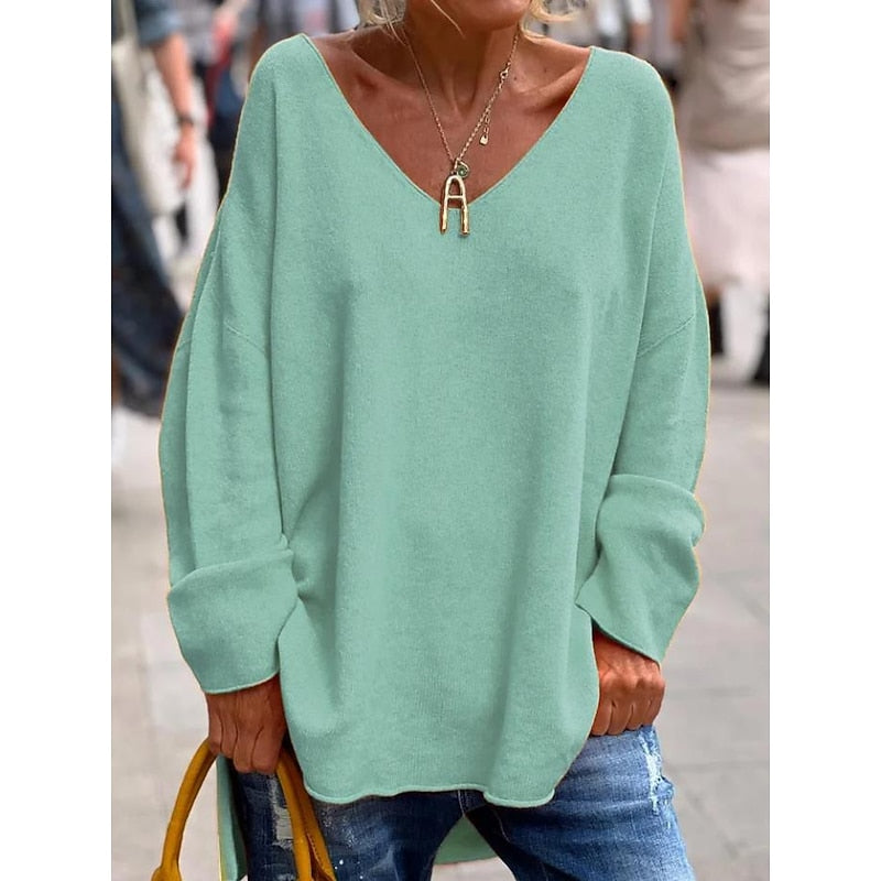 Willow Relaxed V-Neck Pullover Sweater for Women