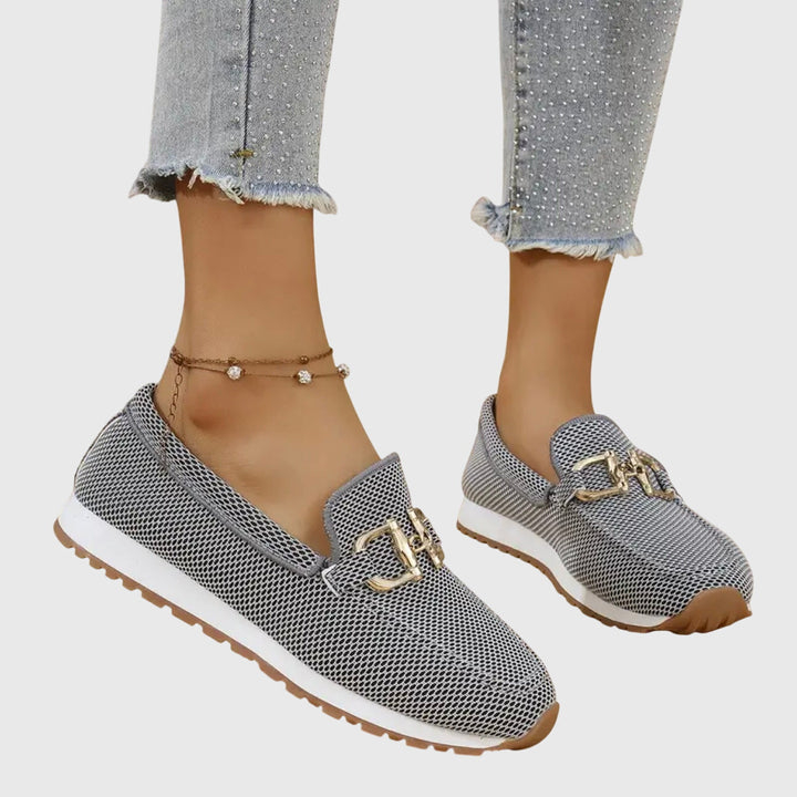Women's Knit Slip-On Loafer Sneakers with Gold-Tone Buckle Detail