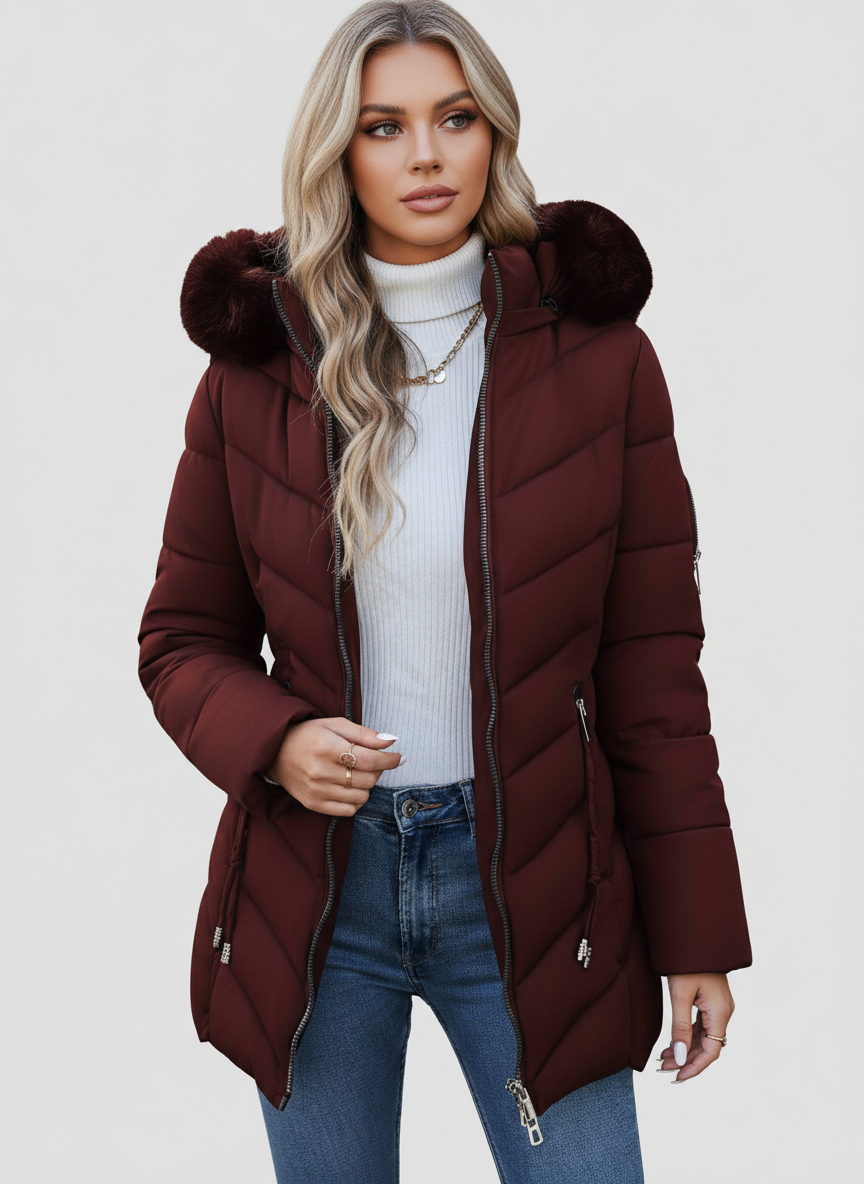 Natalie | Quilted Puffer Coat with Faux Fur Hood for Women