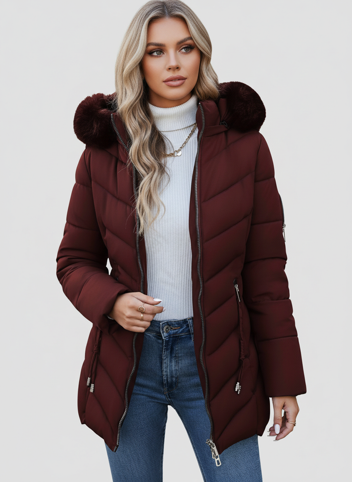 Natalie | Quilted Puffer Coat with Faux Fur Hood for Women