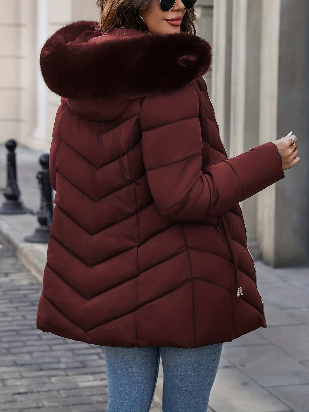 Natalie | Quilted Puffer Coat with Faux Fur Hood for Women