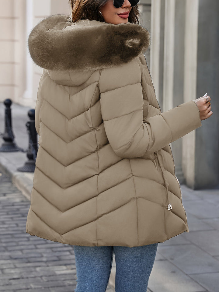 Natalie | Quilted Puffer Coat with Faux Fur Hood for Women