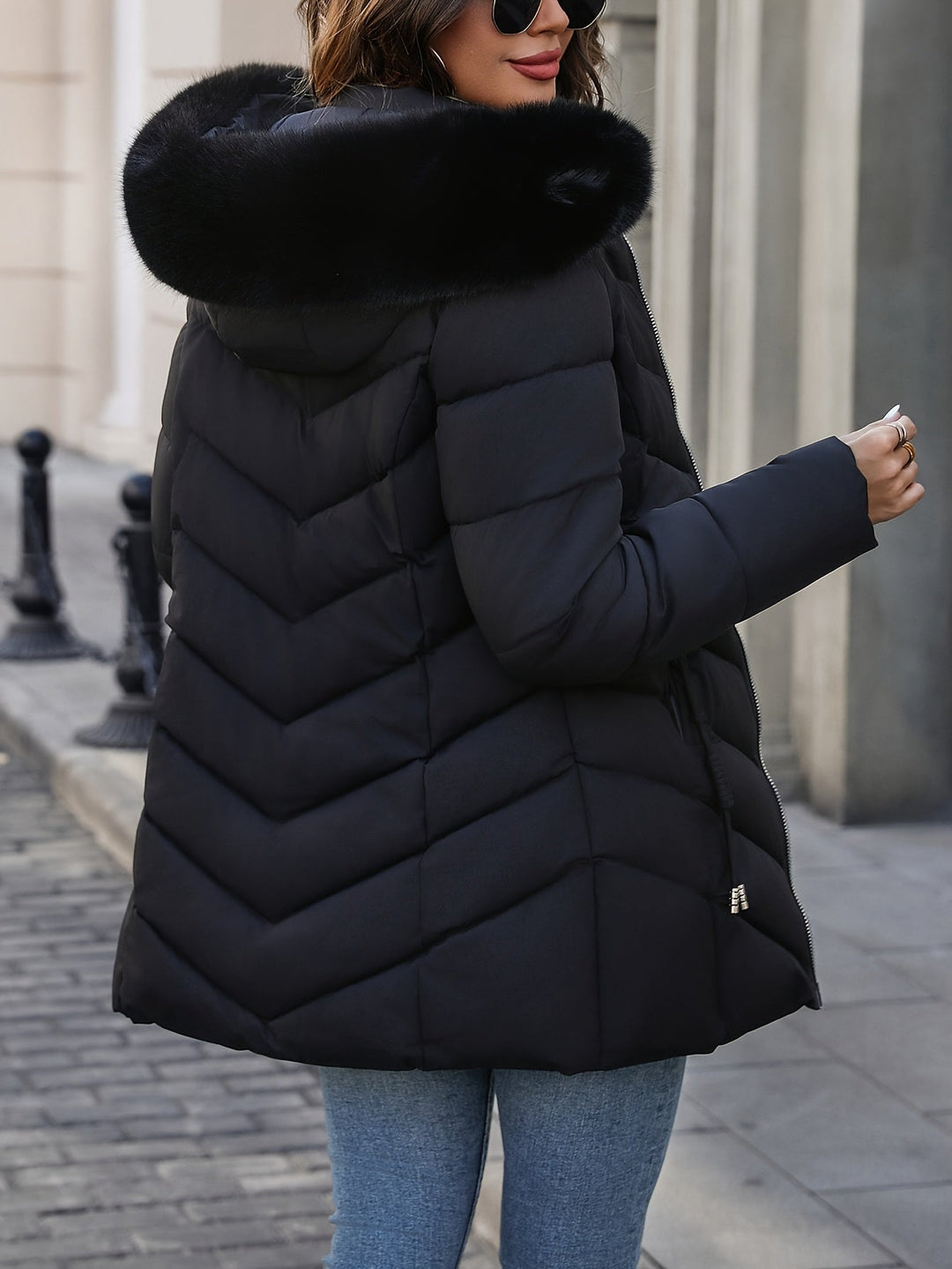 Natalie | Quilted Puffer Coat with Faux Fur Hood for Women