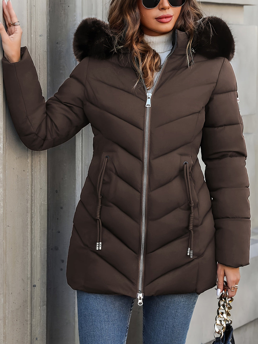 Natalie | Quilted Puffer Coat with Faux Fur Hood for Women