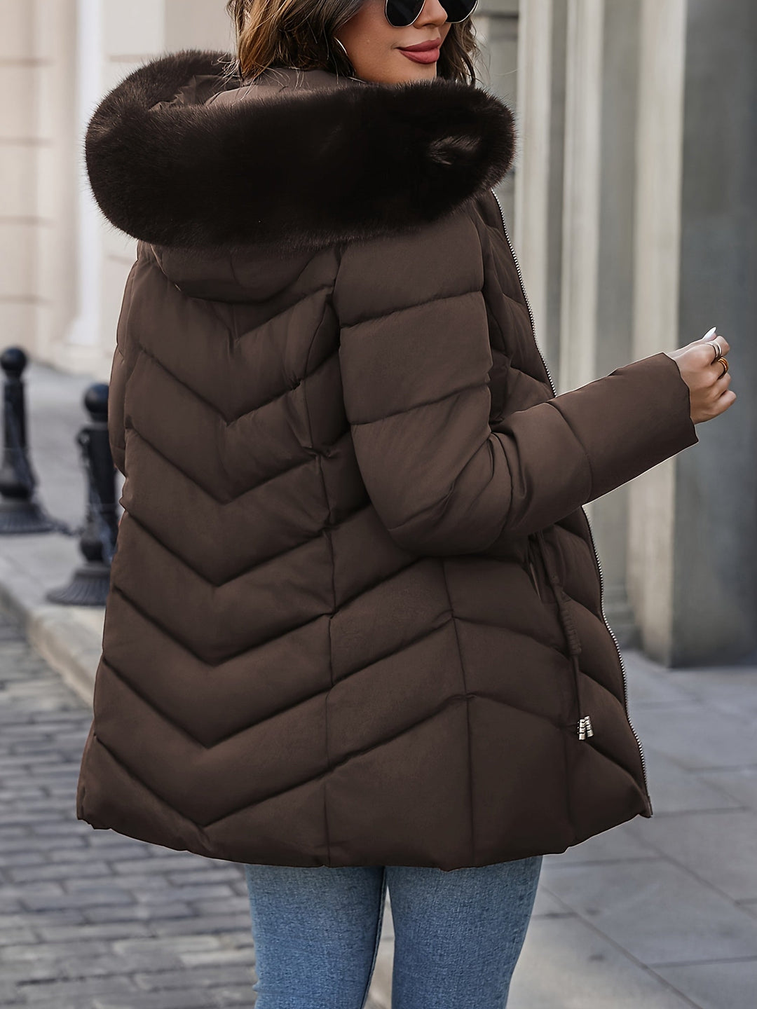 Natalie | Quilted Puffer Coat with Faux Fur Hood for Women