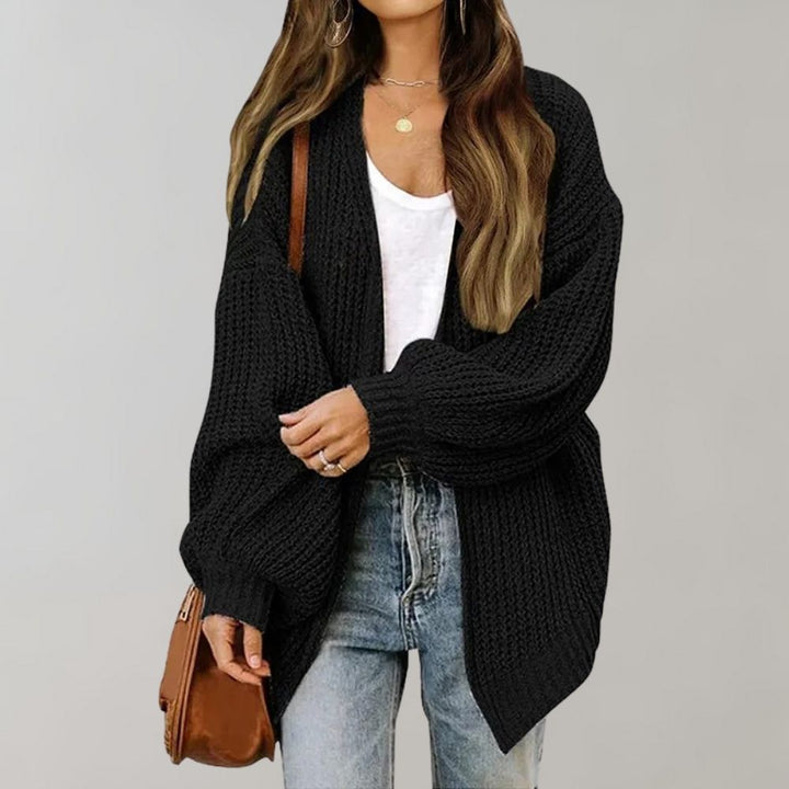 Women's Open Front Chunky Knit Cardigan with Balloon Sleeves