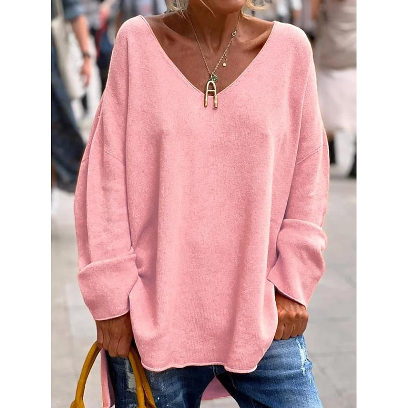 Willow Relaxed V-Neck Pullover Sweater for Women