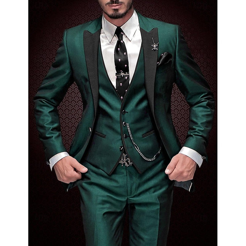 Men's 3-Piece Slim Fit Suit Set with Blazer, Waistcoat and Trousers in Burgundy