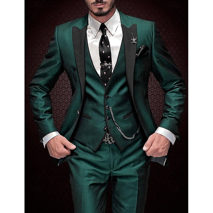 Men's 3-Piece Slim Fit Suit Set with Blazer, Waistcoat and Trousers in Burgundy