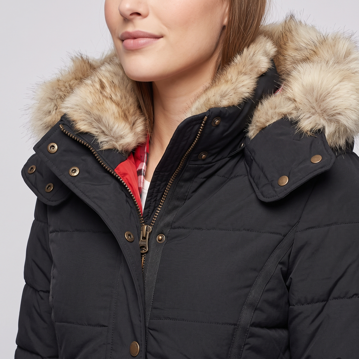 Women's Slim Fit Padded Puffer Jacket with Faux Fur Lined Hood and Water Repellent Fabric