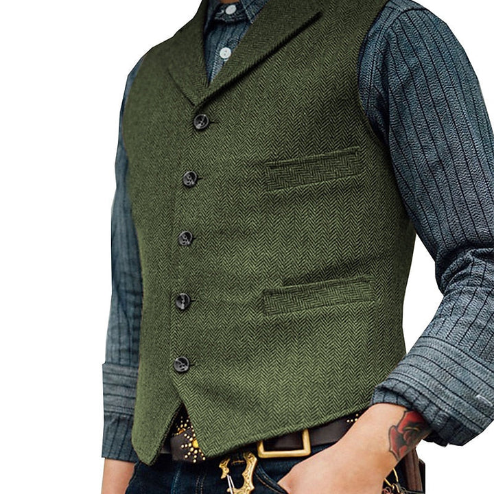 Beckett Men's Herringbone Single-Breasted Tweed Vest with Notch Lapel