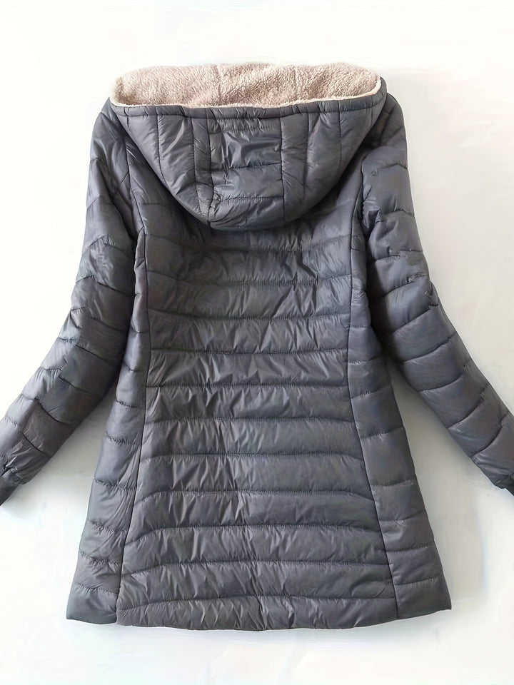 Women's Fleece-Lined Quilted Longline Puffer Coat with Hood