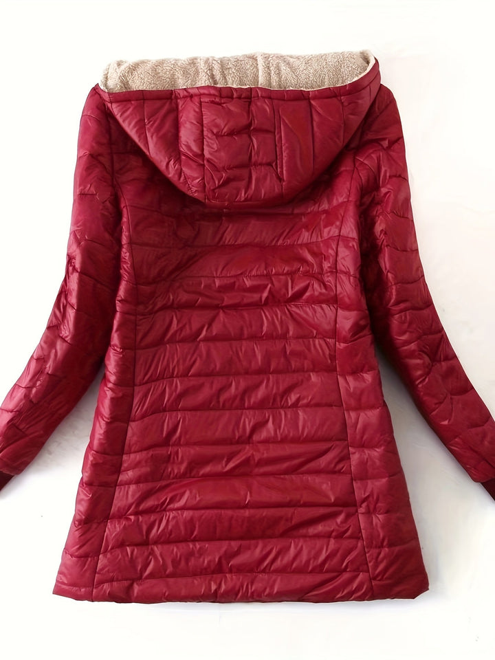 Women's Fleece-Lined Quilted Longline Puffer Coat with Hood