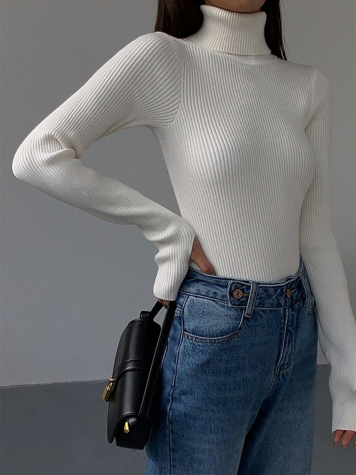 Natalie | Ribbed Knit Turtleneck Sweater with Thumbhole Cuffs for Women