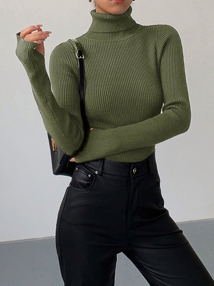 Natalie | Ribbed Knit Turtleneck Sweater with Thumbhole Cuffs for Women