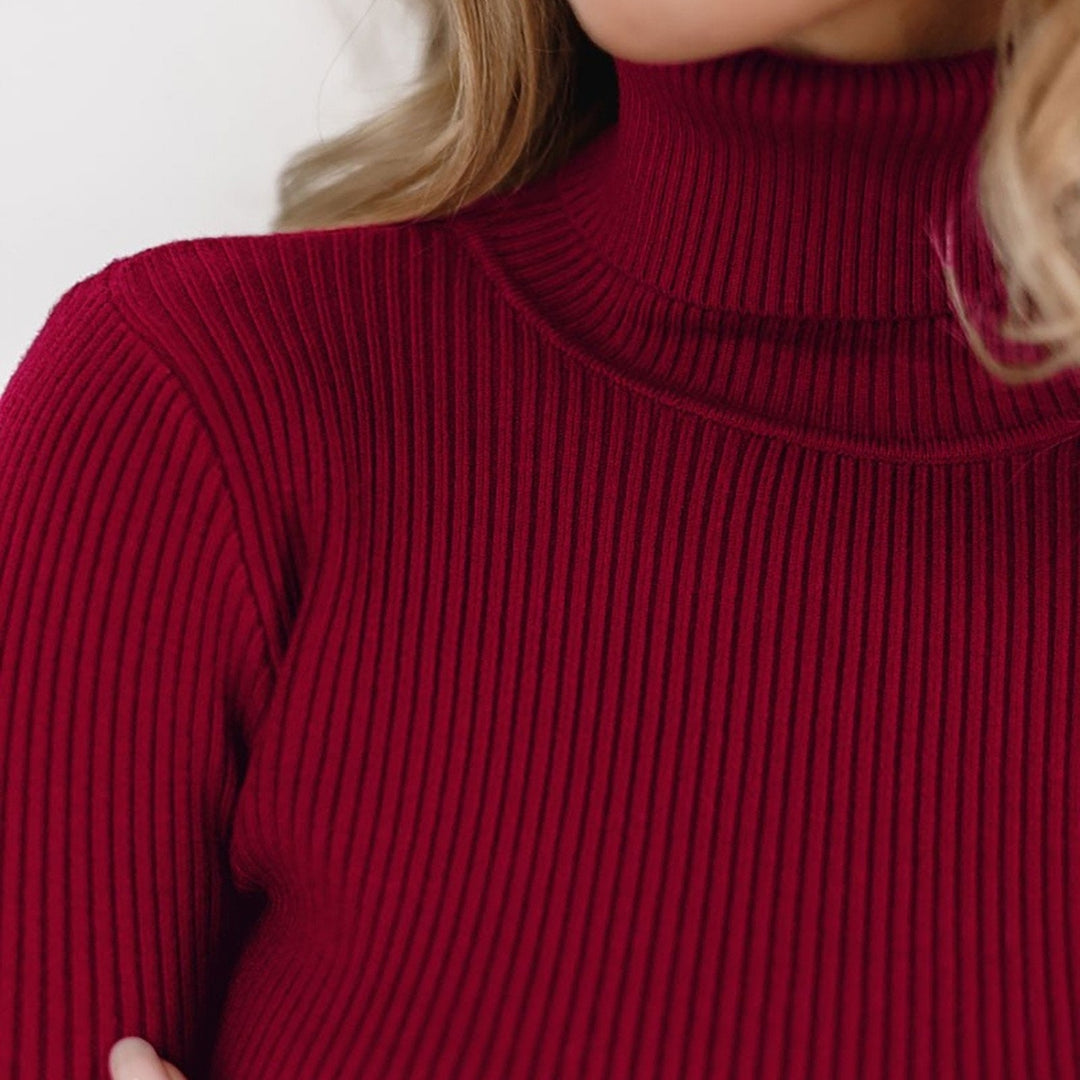 Natalie | Ribbed Knit Turtleneck Sweater with Thumbhole Cuffs for Women