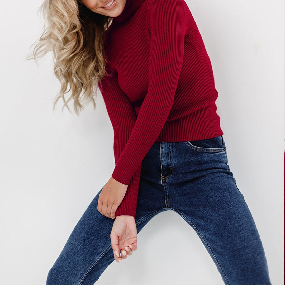 Natalie | Ribbed Knit Turtleneck Sweater with Thumbhole Cuffs for Women