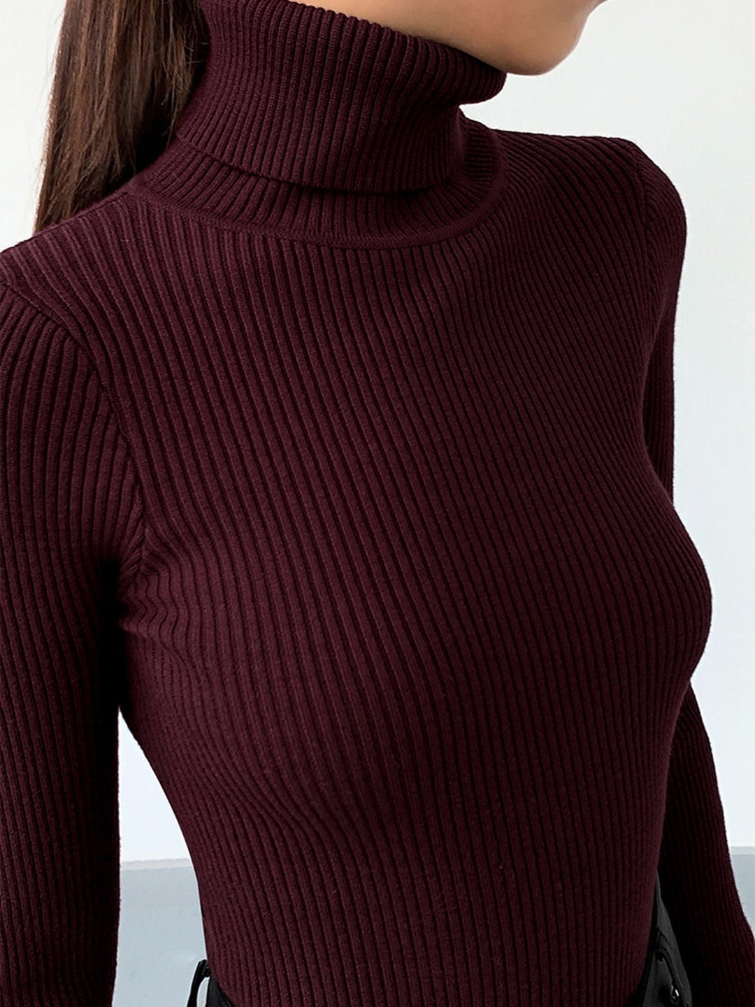 Natalie | Ribbed Knit Turtleneck Sweater with Thumbhole Cuffs for Women