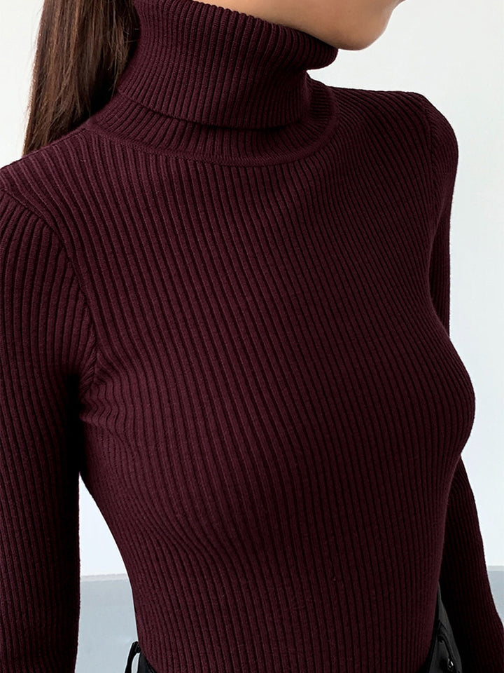 Natalie | Ribbed Knit Turtleneck Sweater with Thumbhole Cuffs for Women