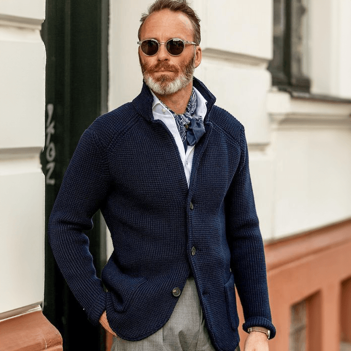 Men's Waffle-Knit Stand Collar Cardigan Sweater with Button Front