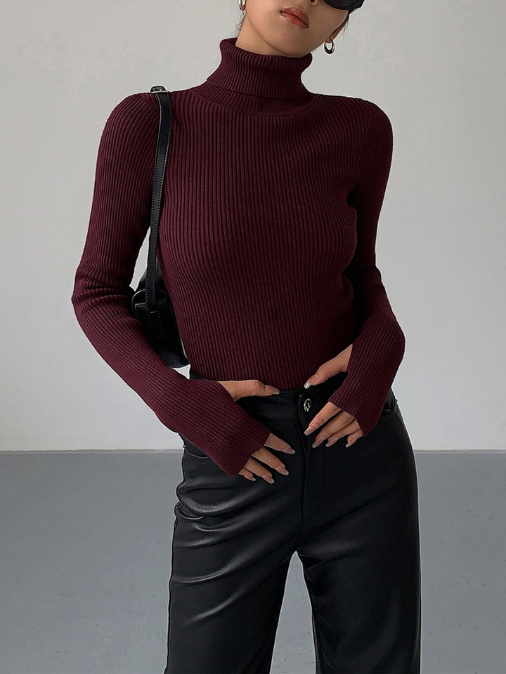 Natalie | Ribbed Knit Turtleneck Sweater with Thumbhole Cuffs for Women