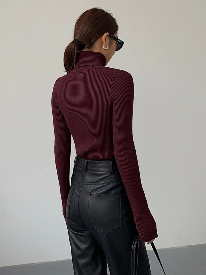 Natalie | Ribbed Knit Turtleneck Sweater with Thumbhole Cuffs for Women