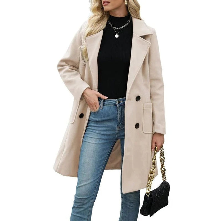 Women's Double-Breasted Notch Lapel Longline Wool Blend Winter Coat