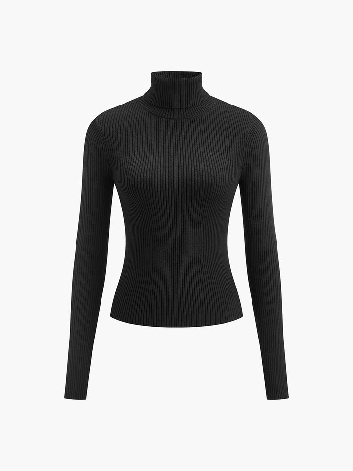 Natalie | Ribbed Knit Turtleneck Sweater with Thumbhole Cuffs for Women