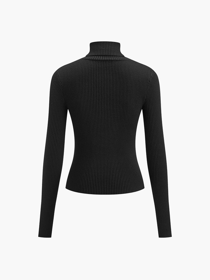 Natalie | Ribbed Knit Turtleneck Sweater with Thumbhole Cuffs for Women