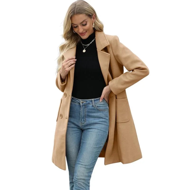 Women's Double-Breasted Notch Lapel Longline Wool Blend Winter Coat