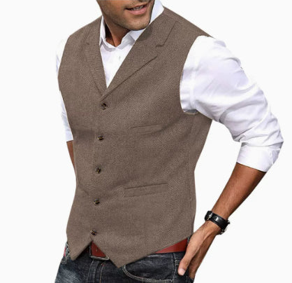Men's Herringbone Suit Vest with Notch Lapel and Button Front in Red