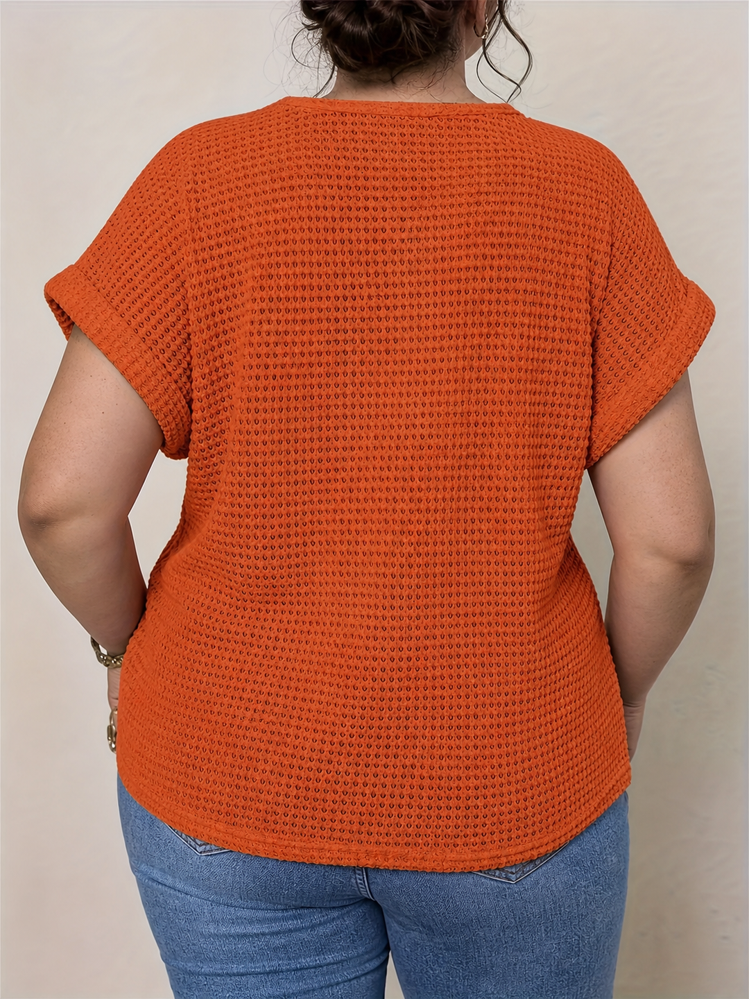 Celeste | Plus Size Waffle Knit Crochet Lace Top for Women